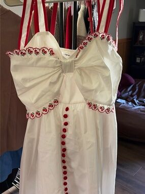 Rareraw white and red with cherries mini dress